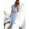 Šaty dlouhé letní s páskem krátký rukáv dámské (S/M ONE SIZE) ITALSKÁ MÓDA IMW235904/DU (Velikost S/M/L, Barva béžová)