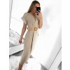 Šaty dlouhé letní s páskem krátký rukáv dámské (S/M ONE SIZE) ITALSKÁ MÓDA IMW235904/DU (Velikost S/M/L, Barva béžová)
