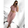 Šaty dlouhé letní s páskem krátký rukáv dámské (S/M ONE SIZE) ITALSKÁ MÓDA IMW235904/DU (Velikost S/M/L, Barva béžová)