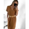 Šaty dlouhé letní s páskem krátký rukáv dámské (S/M ONE SIZE) ITALSKÁ MÓDA IMW235904/DU (Velikost S/M/L, Barva béžová)