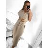 Šaty dlouhé letní s páskem krátký rukáv dámské (S/M ONE SIZE) ITALSKÁ MÓDA IMW235904/DU (Velikost S/M/L, Barva béžová)