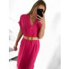 Šaty dlouhé letní s páskem krátký rukáv dámské (S/M ONE SIZE) ITALSKÁ MÓDA IMW235904/DU (Velikost S/M/L, Barva béžová)
