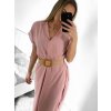 Šaty dlouhé letní s páskem krátký rukáv dámské (S/M ONE SIZE) ITALSKÁ MÓDA IMW235904/DU (Velikost S/M/L, Barva béžová)