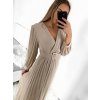 Šaty dlouhé elegantní skládáné šifonové s páskem dlouhý rukáv dámské (S/M ONE SIZE) ITALSKÁ MÓDA IMWGB231009/DU (Velikost S/M/L, Barva béžová)