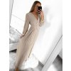 Šaty dlouhé elegantní skládáné šifonové s páskem dlouhý rukáv dámské (S/M ONE SIZE) ITALSKÁ MÓDA IMWGB231009/DU (Velikost S/M/L, Barva béžová)