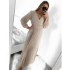 Šaty dlouhé elegantní skládáné šifonové s páskem dlouhý rukáv dámské (S/M ONE SIZE) ITALSKÁ MÓDA IMWGB231009/DU (Velikost S/M/L, Barva béžová)