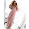 Šaty dlouhé elegantní skládáné šifonové s páskem dlouhý rukáv dámské (S/M ONE SIZE) ITALSKÁ MÓDA IMWGB231009/DU (Velikost S/M/L, Barva béžová)