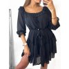 Šaty carmen šifon letní 3/4 dlouhý rukáv dámské (S/M ONE SIZE) ITALSKÁ MÓDA IMW230931/DU (Velikost S/M/L, Barva Černá)