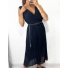 Šaty elegantní se skládanou sukní bez rukávu dámské (S/M ONE SIZE) ITALSKá MóDA IM42359100/DU (Velikost S/M/L, Barva béžová)