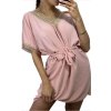Šaty letní krátký rukáv dámské (S/M ONE SIZE) ITALSKÁ MÓDA IMWB23143/DU (Velikost S/M/L, Barva béžová)