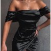 Šaty elegantní carmen dámské (S/M ONE SIZE) ITALSKÁ MÓDA IMPBB23A11818/DU (Velikost S/M/L, Barva béžová)