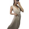 Šaty dlouhé společenské na ramínka dámské (S/M ONE SIZE) ITALSKÁ MÓDA IMM235602/DU (Velikost S/M/L, Barva béžová)