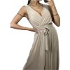 Šaty dlouhé společenské na ramínka dámské (S/M ONE SIZE) ITALSKÁ MÓDA IMM235602/DU (Velikost S/M/L, Barva béžová)