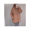 Mikina prodloužená s kapucí  na zip dlouhý rukáv dámské (L/XL ONE SIZE) ITALSKÁ MÓDA IMWT21270/DR (Velikost S/M/L, Barva hnědá světlá)