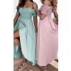 Šaty letní žabičkované dlouhé carmen dámské (S/M ONE SIZE) ITALSKÁ MÓDA IMWB215979/DR (Velikost S/M/L, Barva tyrkysová)