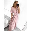 Šaty dlouhé elegantní s páskem krátký rukáv dámské (S/M ONE SIZE) ITALSKÁ MÓDA IMWGB2314647/DU (Velikost S/M/L, Barva béžová)
