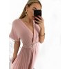 Šaty dlouhé elegantní s páskem krátký rukáv dámské (S/M ONE SIZE) ITALSKÁ MÓDA IMWGB2314647/DU (Velikost S/M/L, Barva béžová)