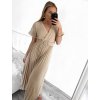 Šaty dlouhé elegantní s páskem krátký rukáv dámské (S/M ONE SIZE) ITALSKÁ MÓDA IMWGB2314647/DU (Velikost S/M/L, Barva béžová)