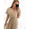 Šaty dlouhé elegantní s páskem krátký rukáv dámské (S/M ONE SIZE) ITALSKÁ MÓDA IMWGB2314647/DU (Velikost S/M/L, Barva béžová)