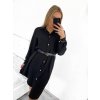 Šaty košilové s páskem dlouhý rukáv dámské (S/M ONE SIZE) ITALSKá MóDA IM423150/DU (Velikost S/M/L, Barva Černá)