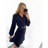 Šaty košilové s páskem dlouhý rukáv dámské (S/M ONE SIZE) ITALSKá MóDA IM423150/DU (Velikost S/M/L, Barva Černá)
