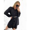 Šaty košilové s páskem dlouhý rukáv dámské (S/M ONE SIZE) ITALSKá MóDA IM423150/DU (Velikost S/M/L, Barva Černá)