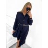 Šaty košilové s páskem dlouhý rukáv dámské (S/M ONE SIZE) ITALSKá MóDA IM423150/DU (Velikost S/M/L, Barva Černá)