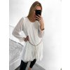 Šaty letní šifonové s páskem dlouhý rukáv dámské (S/M ONE SIZE) ITALSKÁ MÓDA IMW2330281/DU (Velikost S/M/L, Barva bílá)