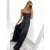 Šaty společenské dlouhé na ramínka  saténové dámské (S/M ONE SIZE) ITALSKÁ MÓDA IMPBB23B23505/DU (Velikost S/M/L, Barva Černá)