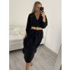 Šaty s páskem 3/4 rukáv dámské (M/L/XL ONE SIZE) ITALSKá MóDA IM422BELT/DR (Velikost M/L, Barva Černá)