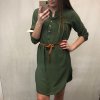 Šaty elegantní košilové s páskem 3/4 dlouhý rukáv dámské (M/L/XL ONE SIZE) ITALSKÁ MÓDA IMD22411/DU (Velikost M/L, Barva zelená khaki)