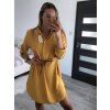 Šaty elegantní košilové s páskem 3/4 dlouhý rukáv dámské (M/L/XL ONE SIZE) ITALSKÁ MÓDA IMD22411/DU (Velikost M/L, Barva zelená khaki)