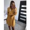 Šaty elegantní košilové s páskem 3/4 dlouhý rukáv dámské (M/L/XL ONE SIZE) ITALSKÁ MÓDA IMD22411/DU (Velikost M/L, Barva zelená khaki)