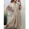 Šaty košilové krátký rukáv dámské (S/M/L ONE SIZE) ITALSKÁ MÓDA IMWB23295/DR (Velikost M/L, Barva béžová)