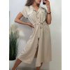 Šaty košilové krátký rukáv dámské (S/M/L ONE SIZE) ITALSKÁ MÓDA IMWB23295/DR (Velikost M/L, Barva béžová)