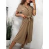 Šaty košilové krátký rukáv dámské (S/M/L ONE SIZE) ITALSKÁ MÓDA IMWB23295/DR (Velikost M/L, Barva béžová)