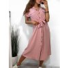 Šaty košilové krátký rukáv dámské (S/M/L ONE SIZE) ITALSKÁ MÓDA IMWB23295/DR (Velikost M/L, Barva béžová)