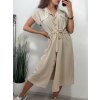 Šaty košilové krátký rukáv dámské (S/M/L ONE SIZE) ITALSKÁ MÓDA IMWB23295/DR (Velikost M/L, Barva béžová)