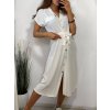 Šaty košilové krátký rukáv dámské (S/M/L ONE SIZE) ITALSKÁ MÓDA IMWB23295/DR (Velikost M/L, Barva béžová)
