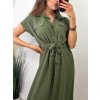 Šaty košilové krátký rukáv dámské (S/M/L ONE SIZE) ITALSKÁ MÓDA IMWB23295/DR (Velikost M/L, Barva béžová)