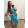 Šaty oversize krátký rukáv dámské nadrozměr (3XL/4XL/5XL ONE SIZE) ITALSKÁ MÓDA IMBM23OVER/DUR (Velikost 4XL/5XL, Barva modrá azurová)