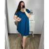 Šaty oversize krátký rukáv dámské nadrozměr (3XL/4XL/5XL ONE SIZE) ITALSKÁ MÓDA IMBM23OVER/DUR (Velikost 4XL/5XL, Barva modrá azurová)