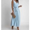 Šaty dlouhé elegantní společenské bez rukávu dámské (S/M ONE SIZE) ITALSKÁ MÓDA IMWE232099/DUR (Velikost S/M/L, Barva béžová)