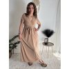Šaty dlouhé letní krátký rukáv dámské (S/M ONE SIZE) ITALSKá MóDA IM323111/DU (Velikost S/M/L, Barva béžová)