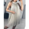 Šaty letní skládané šifonové bez rukávů dámské (S/M/L ONE SIZE) ITALSKÁ MÓDA IMWY231072/DU (Velikost M/L, Barva béžová)