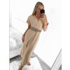 Šaty dlouhé s páskem krátký rukáv dámské (S/M ONE SIZE) ITALSKÁ MÓDA IMWA231372/DUR (Velikost S/M/L, Barva béžová)