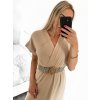 Šaty dlouhé s páskem krátký rukáv dámské (S/M ONE SIZE) ITALSKÁ MÓDA IMWA231372/DUR (Velikost S/M/L, Barva béžová)