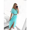 Šaty dlouhé s páskem krátký rukáv dámské (S/M ONE SIZE) ITALSKÁ MÓDA IMWA231372/DUR (Velikost S/M/L, Barva béžová)