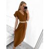 Šaty dlouhé s páskem krátký rukáv dámské (S/M ONE SIZE) ITALSKÁ MÓDA IMWA231372/DUR (Velikost S/M/L, Barva béžová)