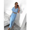Šaty dlouhé s páskem krátký rukáv dámské (S/M ONE SIZE) ITALSKÁ MÓDA IMWA231372/DUR (Velikost S/M/L, Barva béžová)